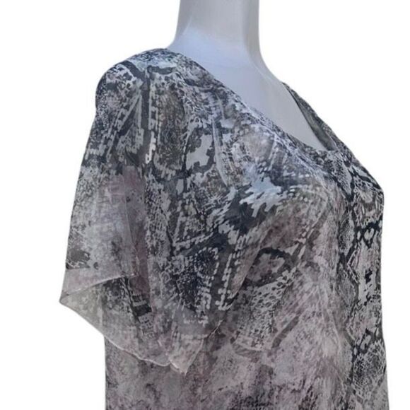 Style & Co. Blouse Women's Medium Black Tan Snakeskin Print Sheer Sleeves - Picture 5 of 12